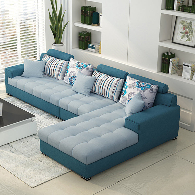 Slipcovered Square Arm Sectional Modern Fabric 4-seater Sectional