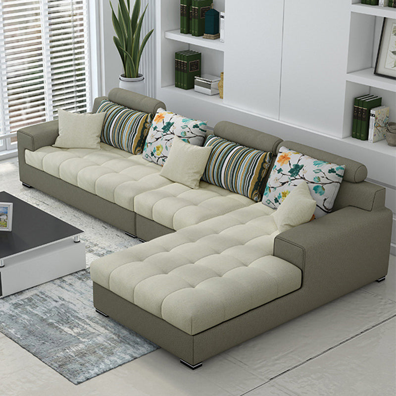 Slipcovered Square Arm Sectional Modern Fabric 4-seater Sectional