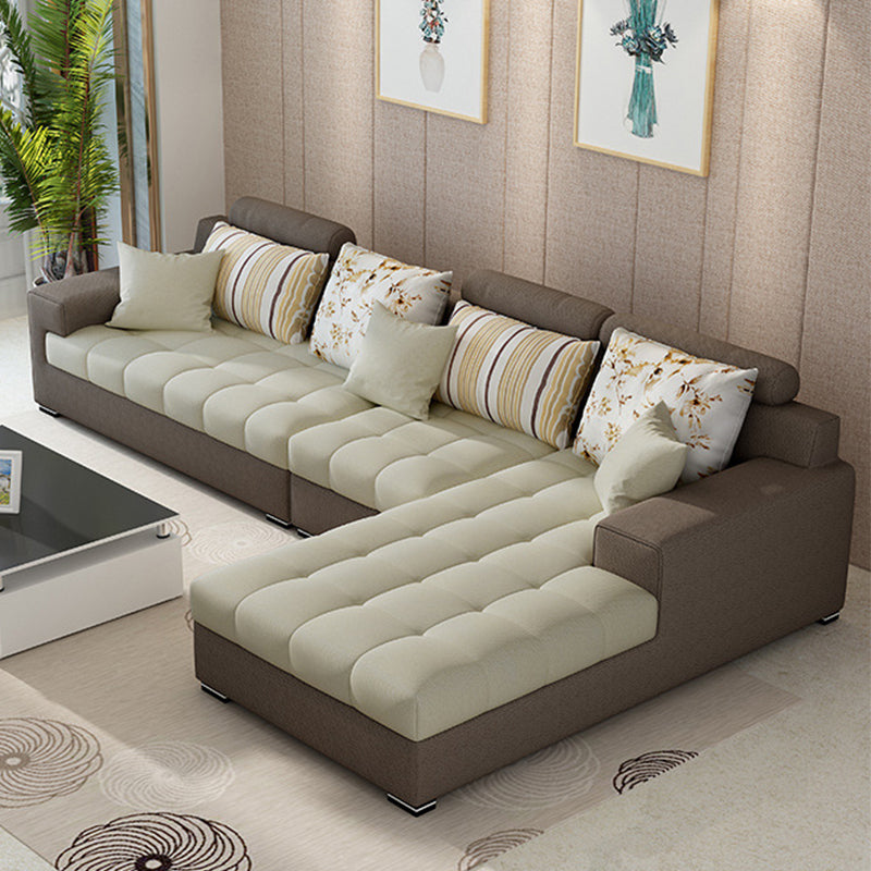 Slipcovered Square Arm Sectional Modern Fabric 4-seater Sectional