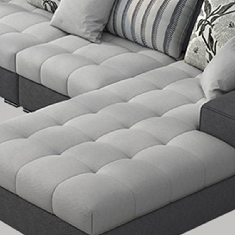 Slipcovered Square Arm Sectional Modern Fabric 4-seater Sectional