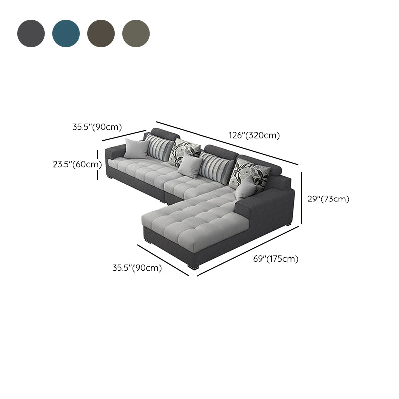 Slipcovered Square Arm Sectional Modern Fabric 4-seater Sectional
