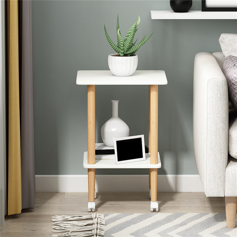 Modern Wood End Slide Table 2-Tier Corner Table with Storage