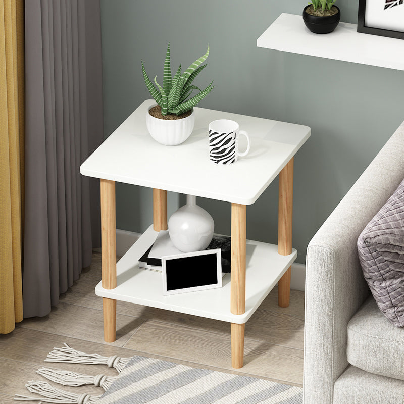 Modern Wood End Slide Table 2-Tier Corner Table with Storage
