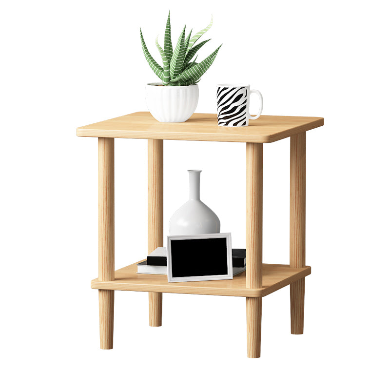 Modern Wood End Slide Table 2-Tier Corner Table with Storage