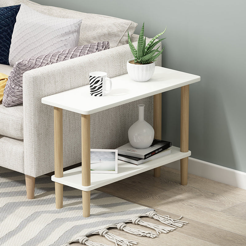 Modern Wood End Slide Table 2-Tier Corner Table with Storage