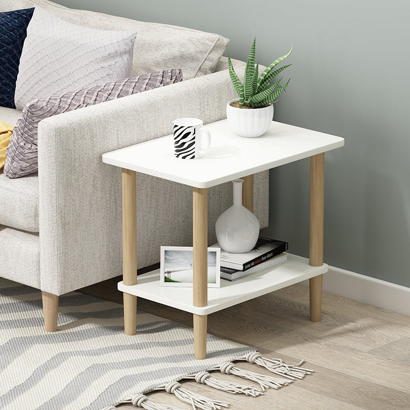 Modern Wood End Slide Table 2-Tier Corner Table with Storage