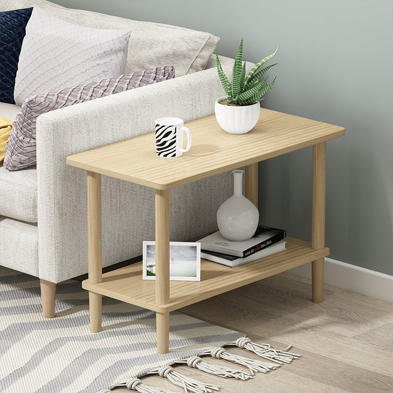 Modern Wood End Slide Table 2-Tier Corner Table with Storage