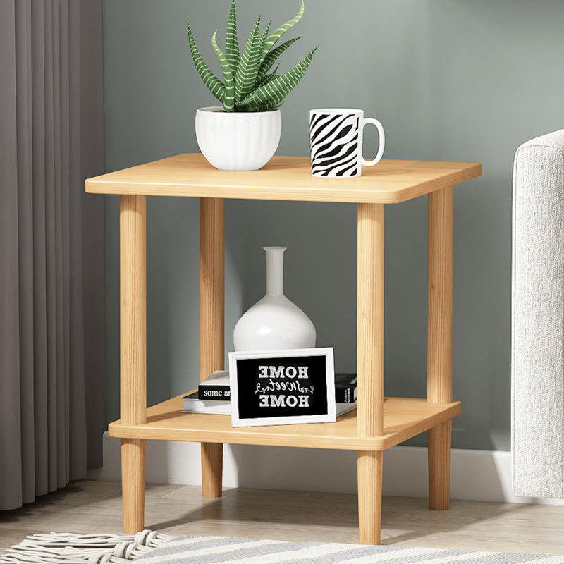 Modern Wood End Slide Table 2-Tier Corner Table with Storage