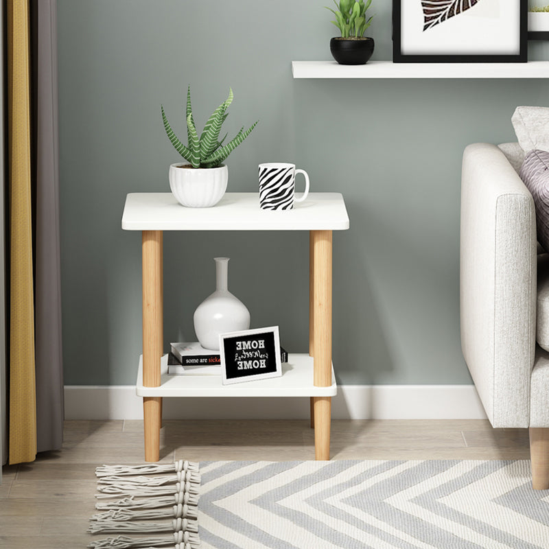 Modern Wood End Slide Table 2-Tier Corner Table with Storage