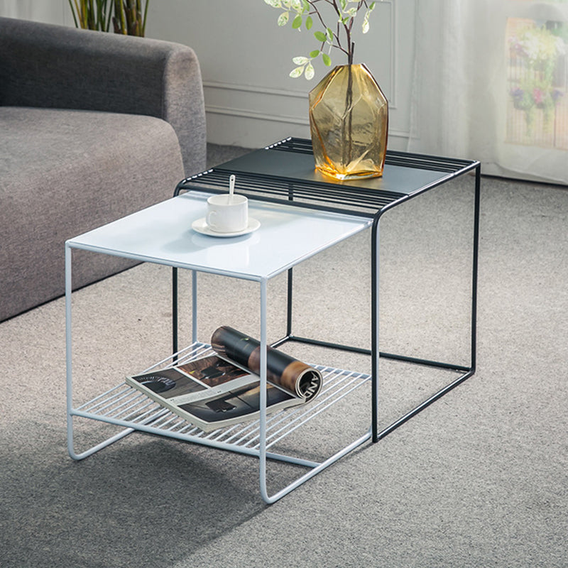 Mid-Century Modern Cocktail Table Metal Square Single Coffee Table