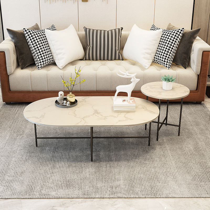 Glam Cocktail Table 4 Legs Slate Round/Oval Coffee Table Set