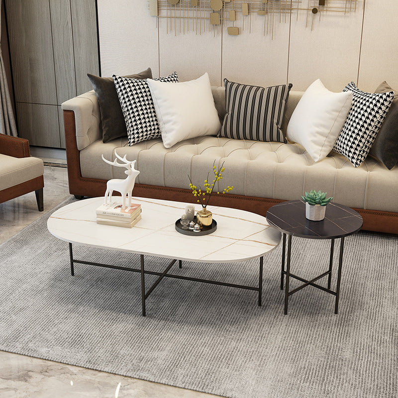 Glam Cocktail Table 4 Legs Slate Round/Oval Coffee Table Set