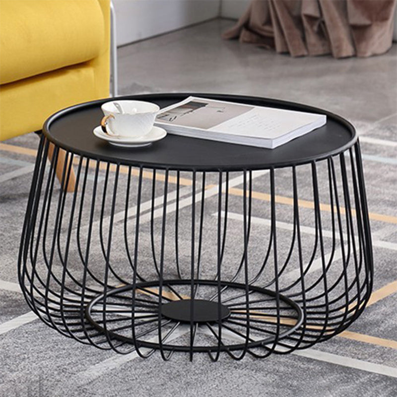 Glam Cocktail Table Abstract Faux Marble/Metal Storage Round Coffee Table