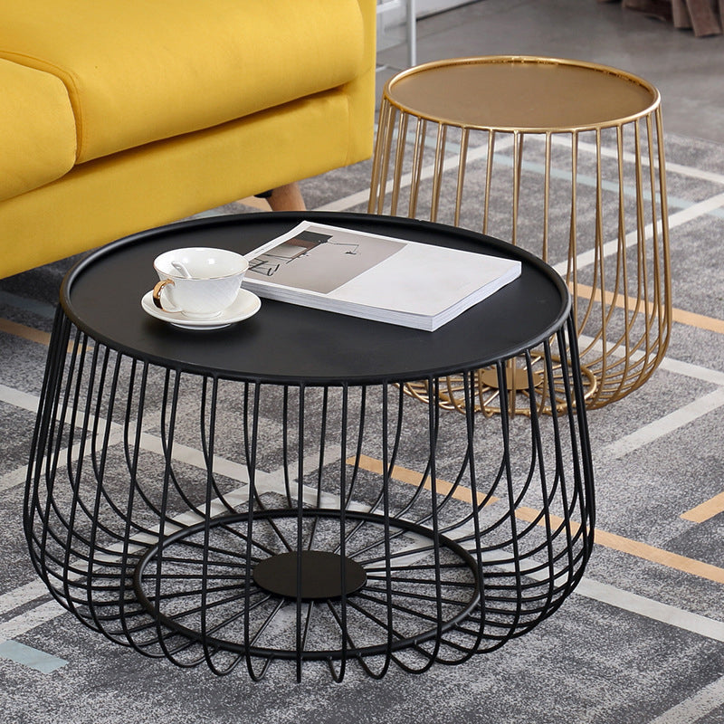 Glam Cocktail Table Abstract Faux Marble/Metal Storage Round Coffee Table
