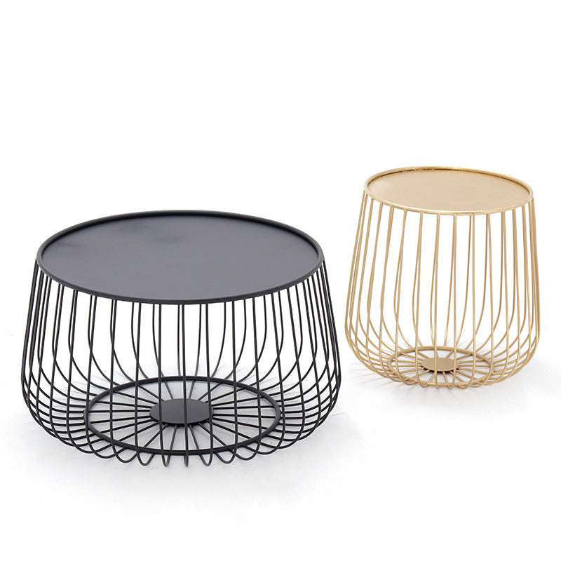 Glam Cocktail Table Abstract Faux Marble/Metal Storage Round Coffee Table