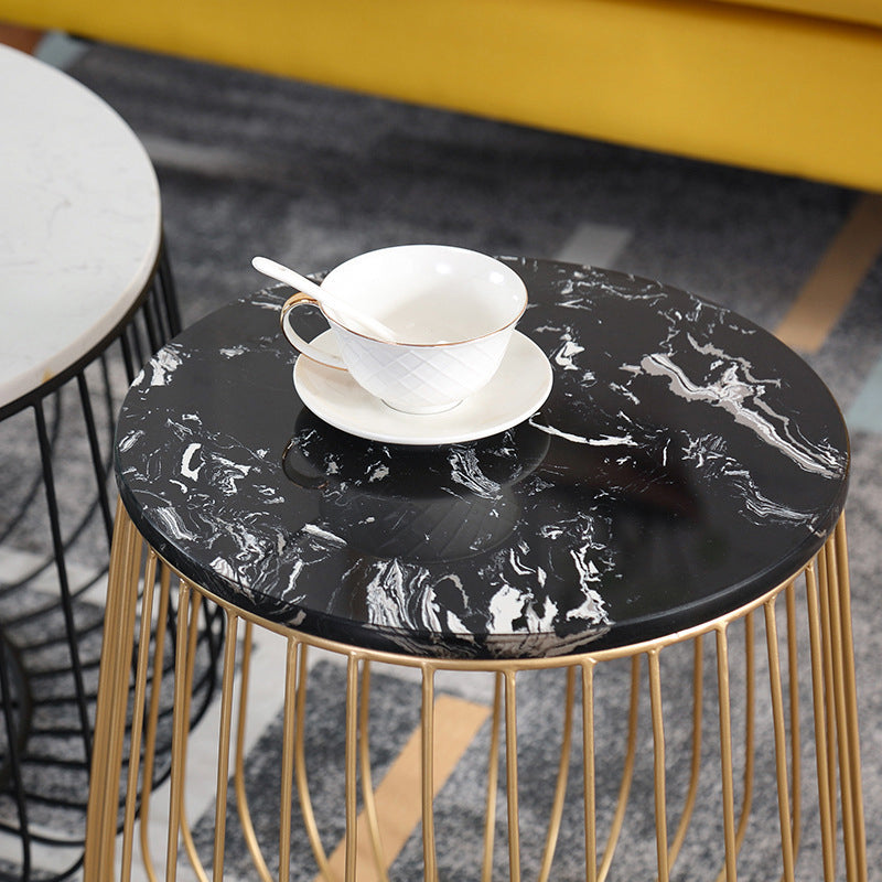 Glam Cocktail Table Abstract Faux Marble/Metal Storage Round Coffee Table