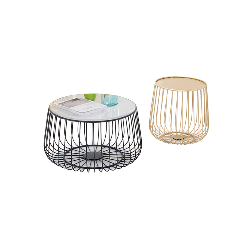 Glam Cocktail Table Abstract Faux Marble/Metal Storage Round Coffee Table