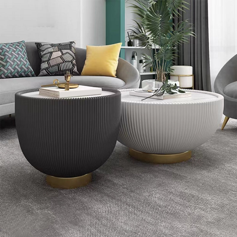 Round Slate Pedestal Coffee Table 2 Pieces Bunching Cocktail Tables
