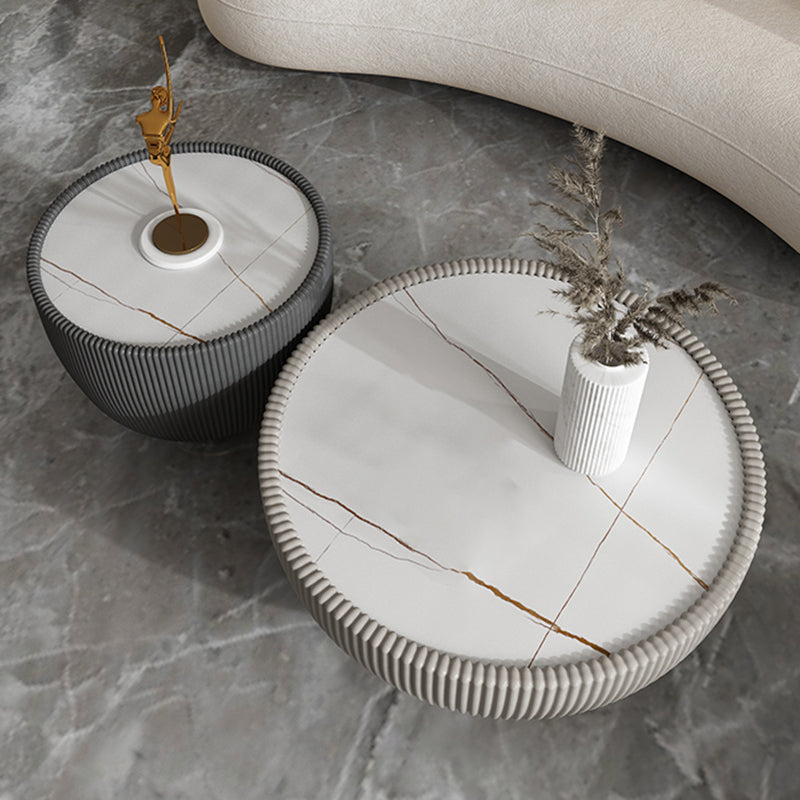 Round Slate Pedestal Coffee Table 2 Pieces Bunching Cocktail Tables
