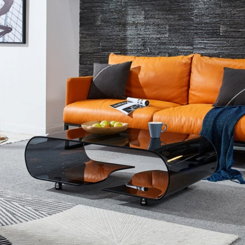 Geometric Glass Coffee Table with Casters Contemporary Shelf Included Cocktail Table