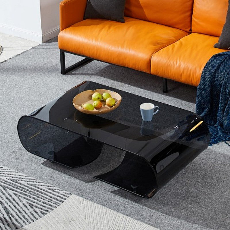 Geometric Glass Coffee Table with Casters Contemporary Shelf Included Cocktail Table