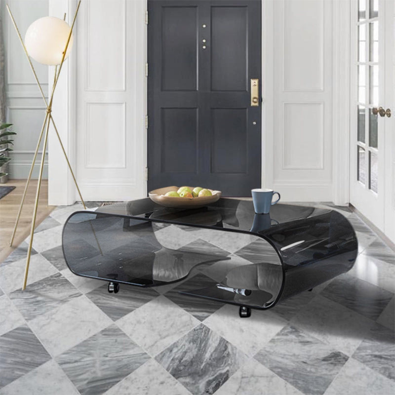 Geometric Glass Coffee Table with Casters Contemporary Shelf Included Cocktail Table