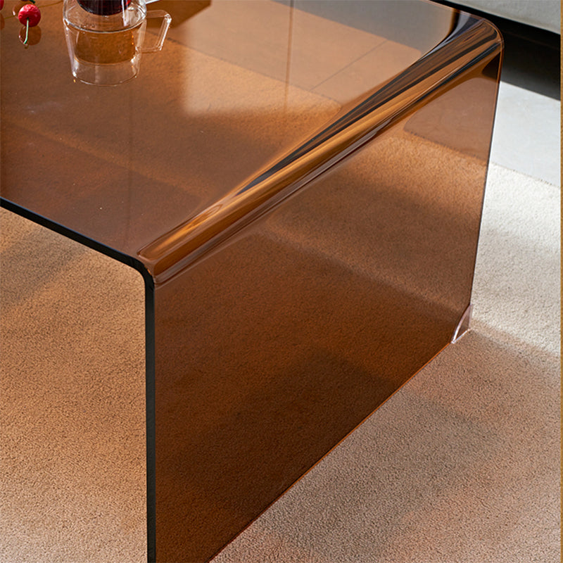 Brown Glass Sled Coffee Table Modern Rectangular 1 Single Cocktail Table