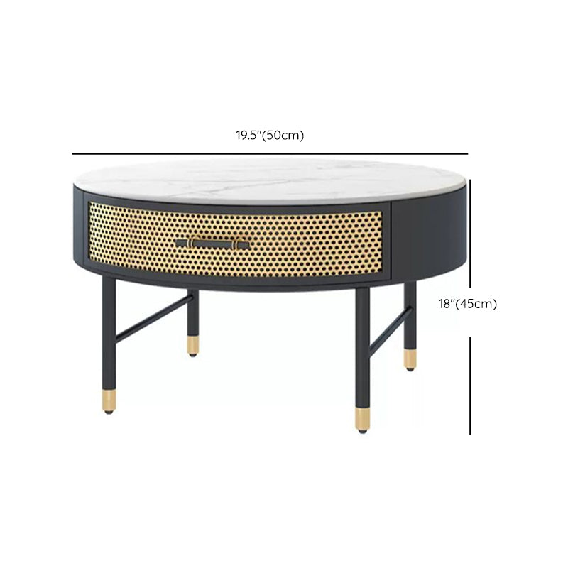 Luxurious Slate Round Top Coffee Table Set with Storage Drawer