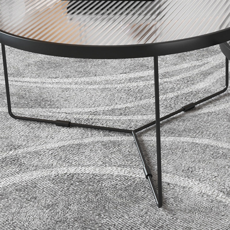 Contemporary Round Glass Top Metal Cross Legs Nesting Coffee Table