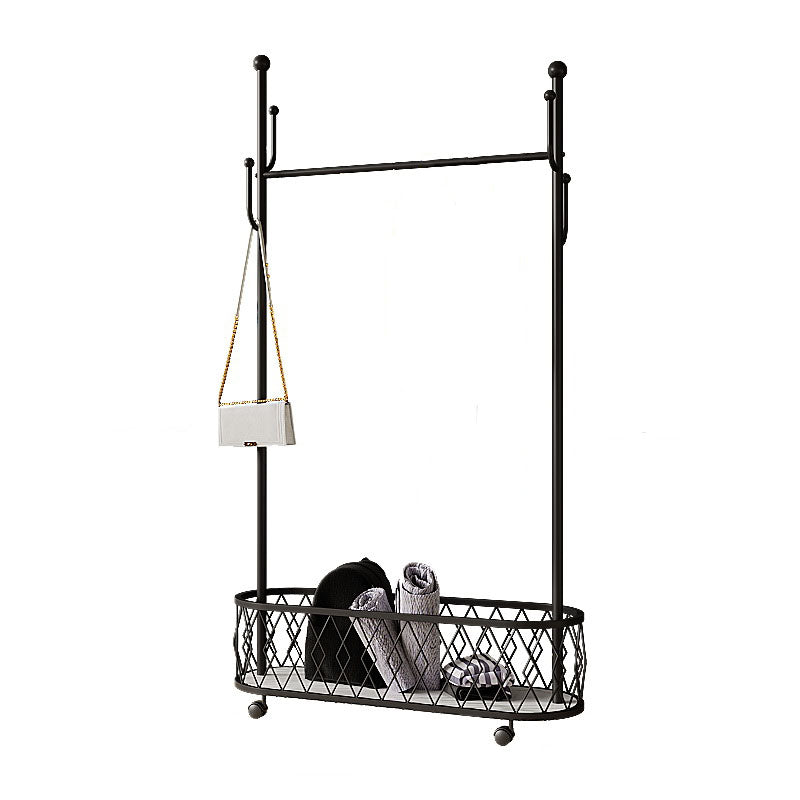 Brilliant Metal Coat Hanger Storage Basket Coat Rack with Castors