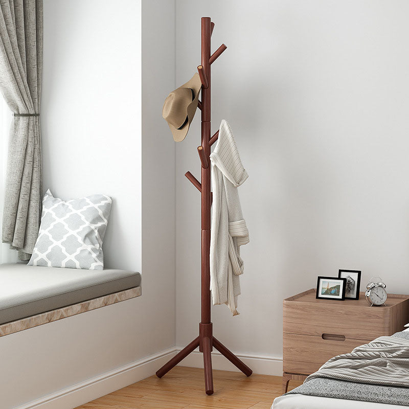 Modern Wood Coat Hanger Free Standing with Hooks Entry Hall Tree