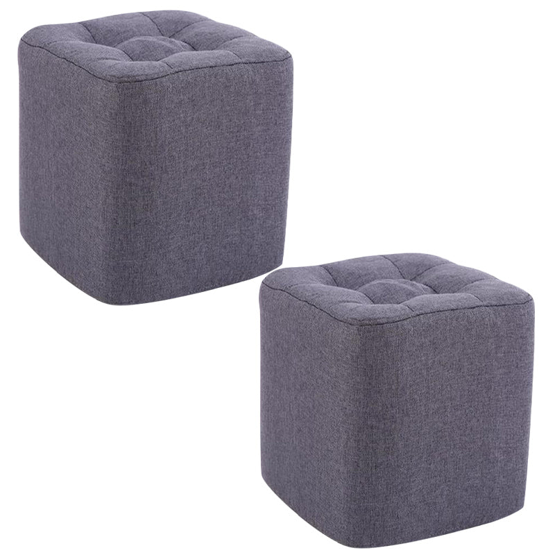 Modern Pouf Ottoman Fabric Upholstered Tufted Solid Color Square Ottoman