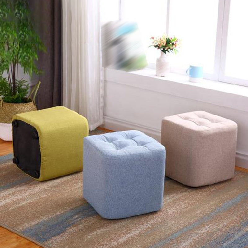 Modern Pouf Ottoman Fabric Upholstered Tufted Solid Color Square Ottoman