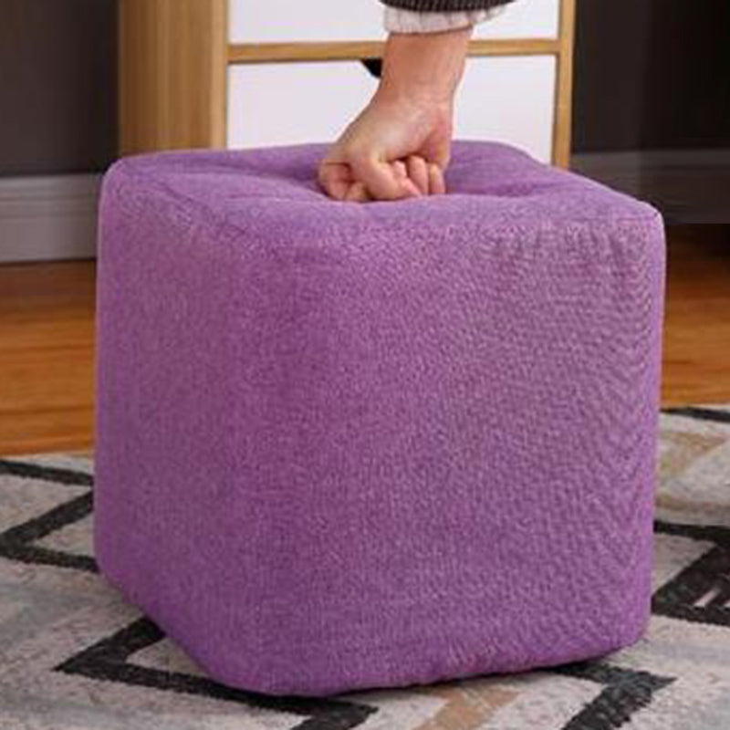 Modern Pouf Ottoman Fabric Upholstered Tufted Solid Color Square Ottoman