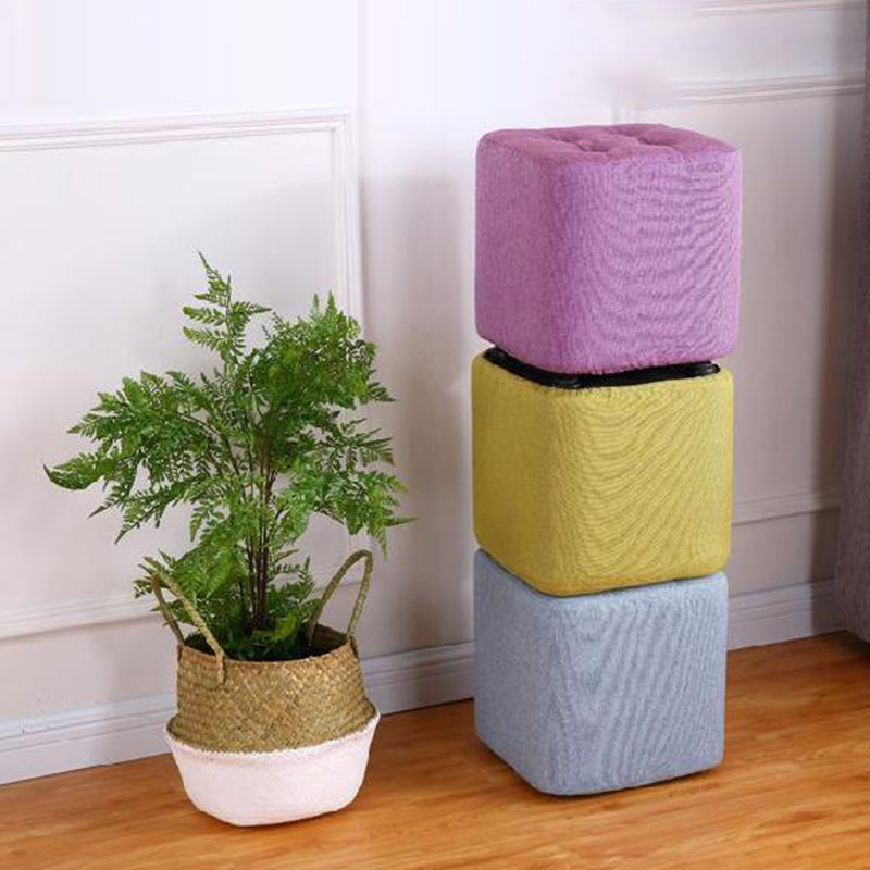 Modern Pouf Ottoman Fabric Upholstered Tufted Solid Color Square Ottoman