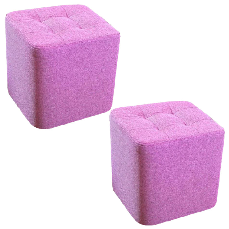 Modern Pouf Ottoman Fabric Upholstered Tufted Solid Color Square Ottoman