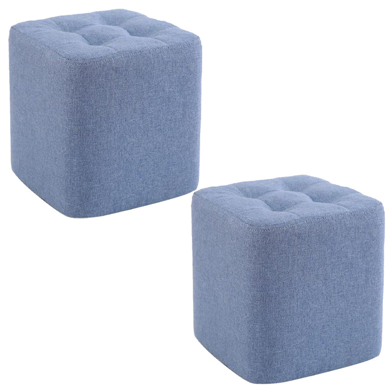 Modern Pouf Ottoman Fabric Upholstered Tufted Solid Color Square Ottoman