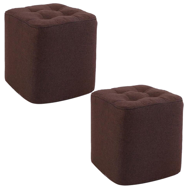 Modern Pouf Ottoman Fabric Upholstered Tufted Solid Color Square Ottoman