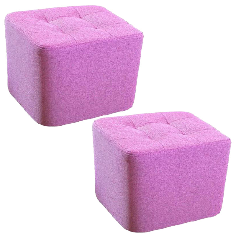 Modern Pouf Ottoman Fabric Upholstered Tufted Solid Color Square Ottoman