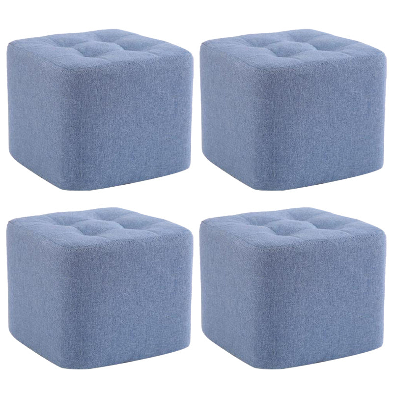 Modern Pouf Ottoman Fabric Upholstered Tufted Solid Color Square Ottoman