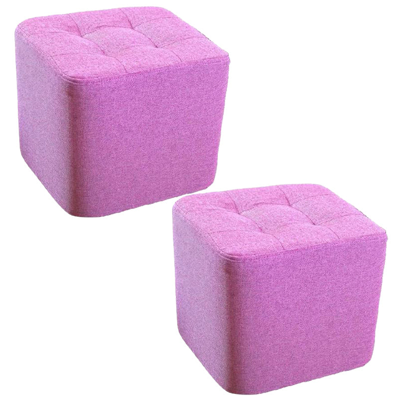 Modern Pouf Ottoman Fabric Upholstered Tufted Solid Color Square Ottoman