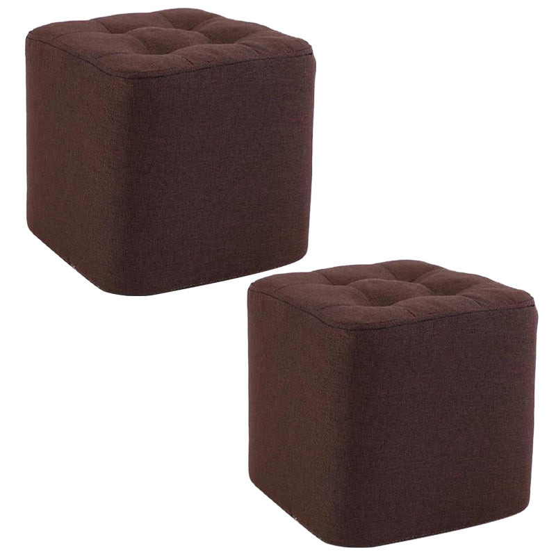 Modern Pouf Ottoman Fabric Upholstered Tufted Solid Color Square Ottoman
