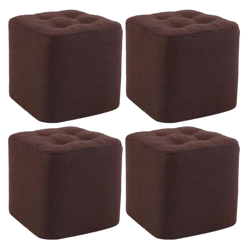 Modern Pouf Ottoman Fabric Upholstered Tufted Solid Color Square Ottoman