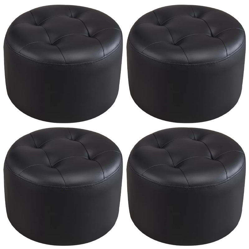 Modern Pouf Ottoman Faux Leather Upholstered Tufted Solid Color Cylinder Shape Ottoman