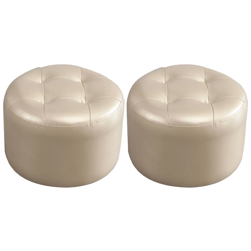 Modern Pouf Ottoman Faux Leather Upholstered Tufted Solid Color Cylinder Shape Ottoman