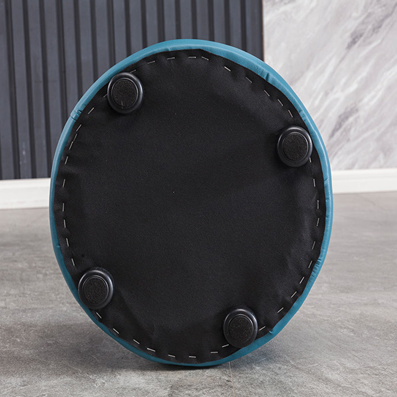 Modern Pouf Ottoman Faux Leather Upholstered Tufted Solid Color Cylinder Shape Ottoman