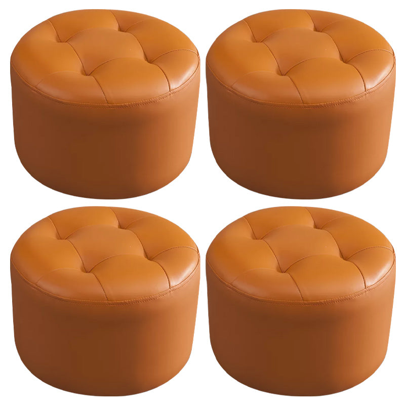 Modern Pouf Ottoman Faux Leather Upholstered Tufted Solid Color Cylinder Shape Ottoman