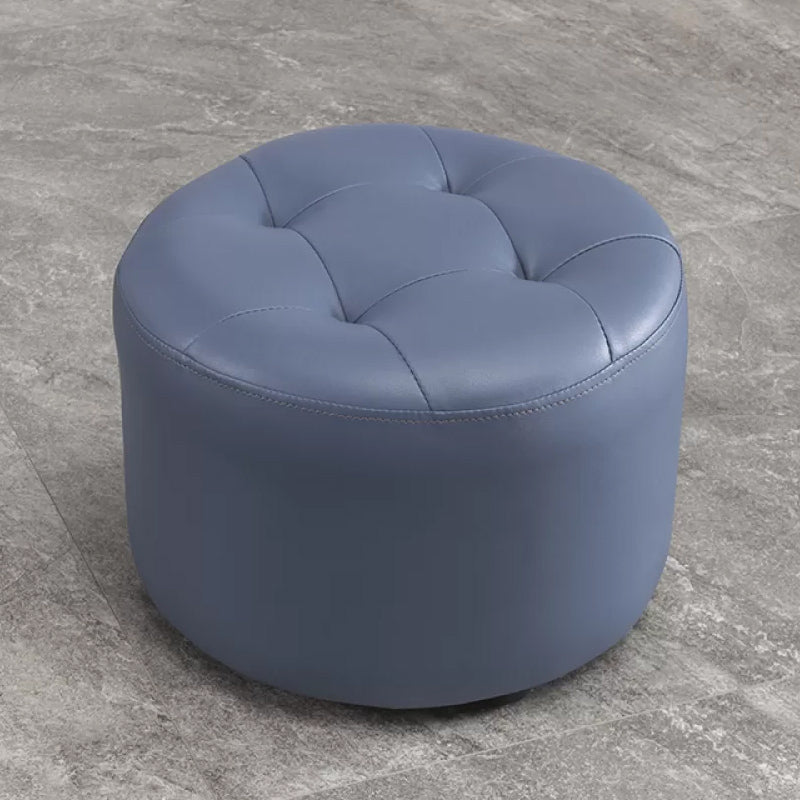 Modern Pouf Ottoman Faux Leather Upholstered Tufted Solid Color Cylinder Shape Ottoman