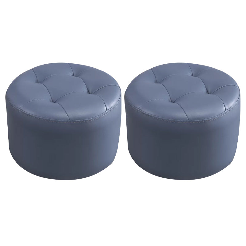 Modern Pouf Ottoman Faux Leather Upholstered Tufted Solid Color Cylinder Shape Ottoman