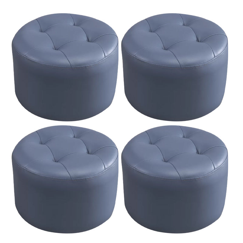 Modern Pouf Ottoman Faux Leather Upholstered Tufted Solid Color Cylinder Shape Ottoman